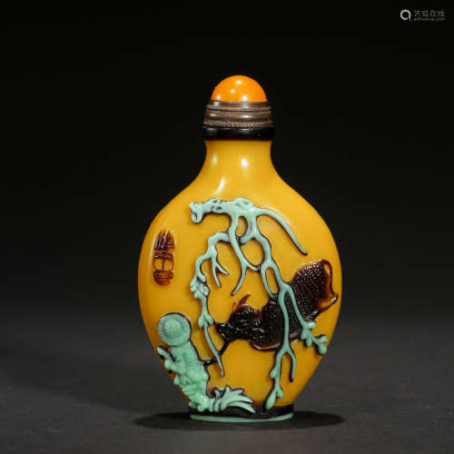 CHINSE PEKING GLASS DOUBLE COLOR SNUFF BOTTLE