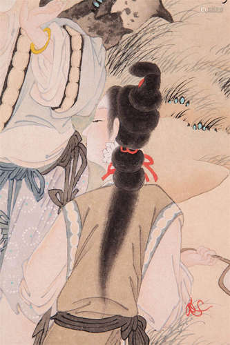 CHINESE SCROLL PAINTING OF BEAUTY UNDER TREE