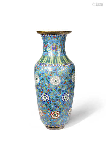 A CHINESE CLOISONNE 'LOTUS' VASE QING DYNASTY OR LATER The ovoid body decorated with colourful lotus