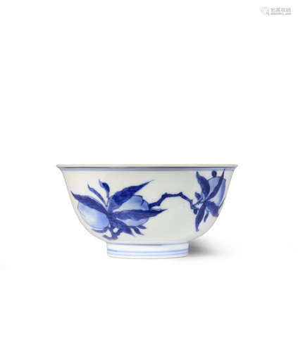 A CHINESE BLUE AND WHITE 'PEACHES' BOWL 17TH CENTURY The U-shaped body with an everted rim, the