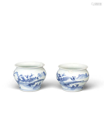TWO SMALL CHINESE BLUE AND WHITE JARS EARLY 18TH CENTURY Each with an ovoid body and a waisted neck,