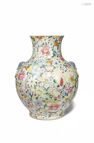 A LARGE CHINESE MILLEFLEURS VASE LATE QING DYNASTY The ovoid body rising to a waisted neck and