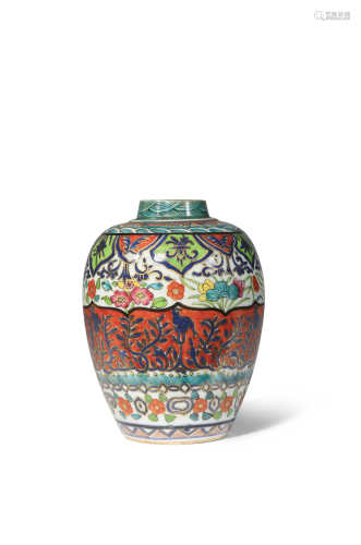 A CHINESE LATER-DECORATED OVOID VASE KANGXI 1662-1722 Brightly painted in enamels and gilt with