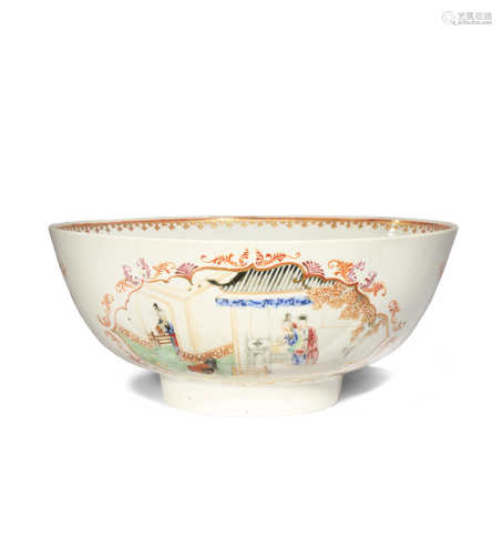 A CHINESE FAMILLE ROSE EROTIC SUBJECT BOWL QIANLONG 1736-95 The exterior painted in enamels and gilt