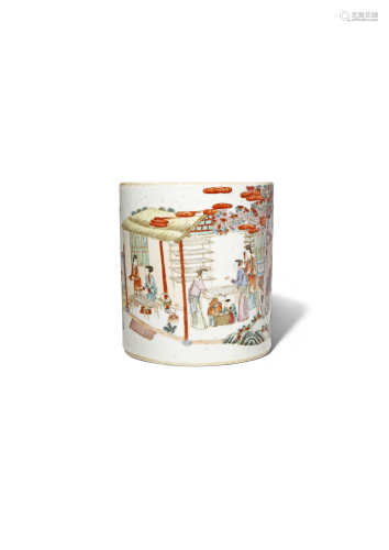 A CHINESE FAMILLE ROSE BITONG LATE QING DYNASTY/REPUBLIC PERIOD Of cylindrical form, painted in