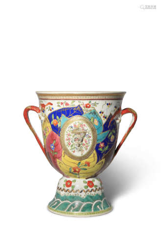 A LARGE CHINESE LATER-DECORATED TWO-HANDLED CUP LATE 18TH CENTURY Brightly decorated in enamels