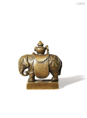 A CHINESE BRONZE RECTANGULAR 'ELEPHANT' SEAL PROBABLY 19TH CENTURY The rectangular base surmounted