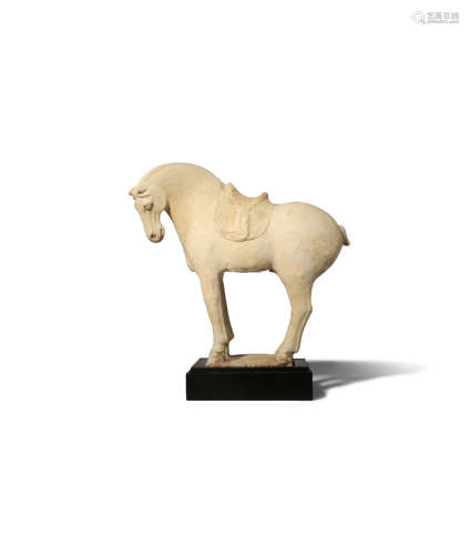 A CHINESE POTTERY MODEL OF A HORSE TANG DYNASTY Standing with its strong neck arched and head facing