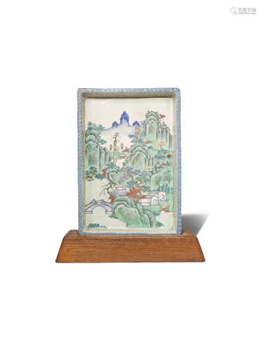 A CHINESE ENAMELLED YIXING TRAY 18TH/EARLY 19TH CENTURY Brightly painted with buildings and trees in