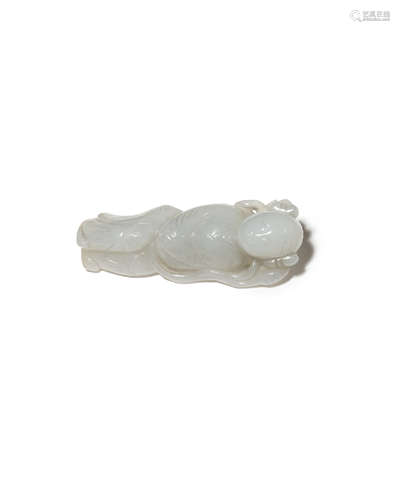 A CHINESE WHITE JADE CARVING OF A LADY QING DYNASTY Dressed in long robes and with her hair tied