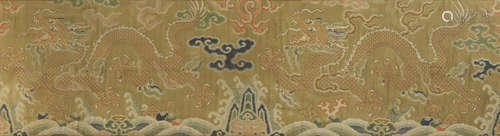 TWO CHINESE BROCADE 'DRAGON' PANELS 18TH CENTURY Each embroidered with two five-clawed dragons