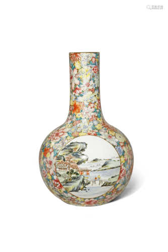A CHINESE FAMILLE ROSE MILLEFLEURS BOTTLE VASE REPUBLIC PERIOD Decorated with various flowers