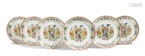 A SET OF SIX CHINESE ARMORIAL PLATES 19TH CENTURY Each painted with an armorial contained within a