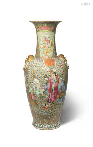 A LARGE CHINESE CANTON FAMILLE ROSE MOULDED 'SANXING' VASE 19TH CENTURY Richly decorated with the Fu