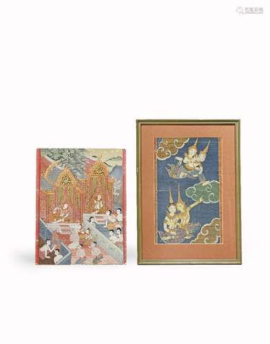 TWO THAI PAINTINGS 19TH/20TH CENTURY One depicting adoration of the royal couple in a palace, the