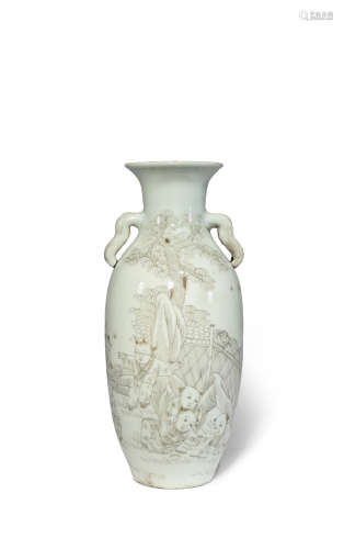 A CHINESE OVOID 'BOYS' VASE 20TH CENTURY The body with a waisted flaring neck flanked by two