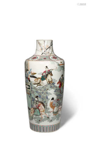 A CHINESE FAMILLE ROSE VASE 19TH CENTURY Brightly painted with a continuous scene of women riding