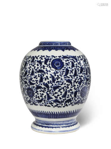 A CHINESE BLUE AND WHITE VASE QIANLONG 1736-95 The ovoid body painted with flowerheads amongst