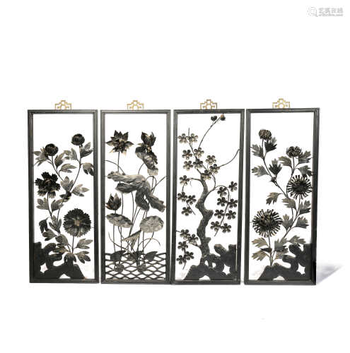A SET OF FOUR CHINESE IRON PICTURES, TIEHUA LATE QING DYNASTY/REPUBLIC PERIOD Depicting sprays of