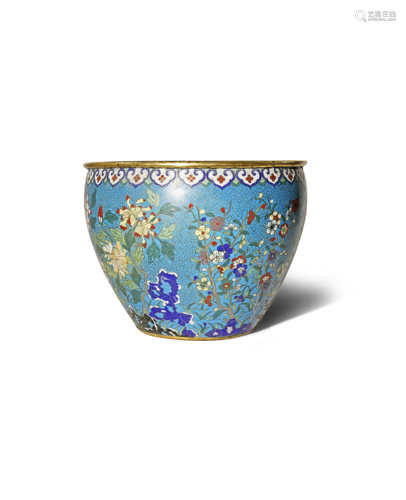 A LARGE CHINESE CLOISONNE JARDINIERE 1ST HALF 19TH CENTURY The ovoid body decorated with various