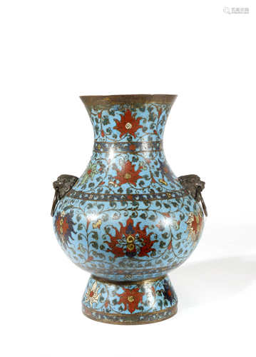 A CHINESE CLOISONNE HU-SHAPED VASE MING/QING DYNASTY The pear-shaped body decorated with lotus