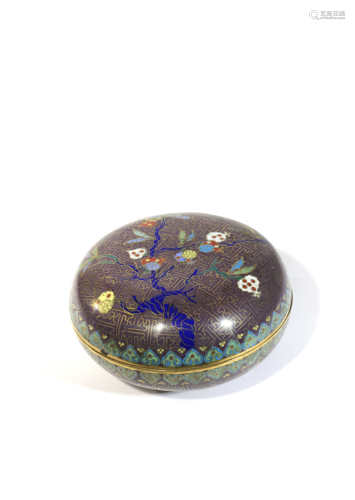 A CHINESE CLOISONNE 'POMEGRANATE' CIRCULAR BOX AND COVER LATE QING DYNASTY Decorated with a fruiting