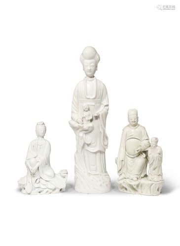 THREE CHINESE BLANC DE CHINE FIGURES 17TH/18TH CENTURY One modelled as the Daoist God of