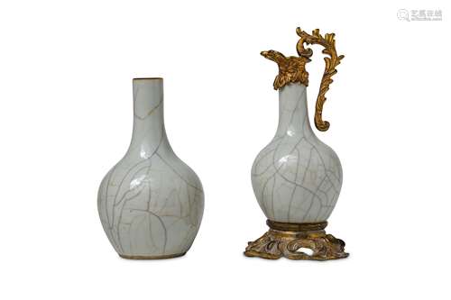 TWO CHINESE WHITE CRACKLE-GLAZE BOTTLE VASES.