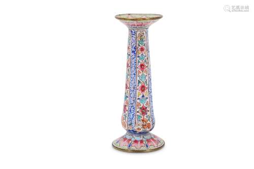 A CHINESE FAMILLE ROSE CANTON ENAMEL CANDLESTICK.