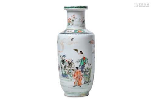 A CHINESE FAMILLE VERTE ROULEAU 'IMMORTALS' VASE.