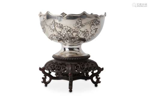 A CHINESE SILVER 'PRUNUS' BOWL.