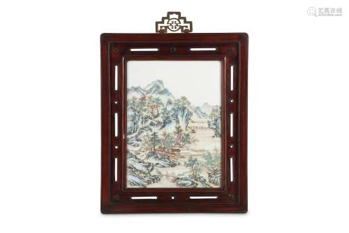 A CHINESE FAMILLE ROSE 'LANDSCAPE' PLAQUE.