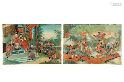 TWO CHINESE REVERSE GLASS PAINTINGS.