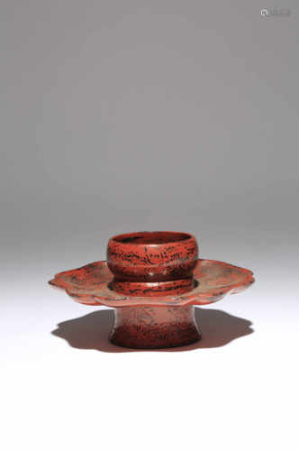 A RARE JAPANESE NEGORO-STYLE LACQUER CUP STAND, TENMOKU-DAI MUROMACHI (1333-1573) OR LATER The