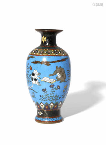 A JAPANESE CLOISONN? ENAMEL VASE MEIJI 1868-1912 The baluster body decorated with a continuous scene