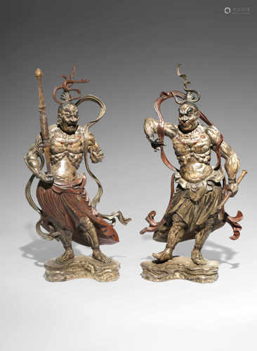 A PAIR OF JAPANESE BRONZE FIGURES OF GARDIAN DEITIES, NIO MEIJI 1868-1912 The Kongorikishi typically