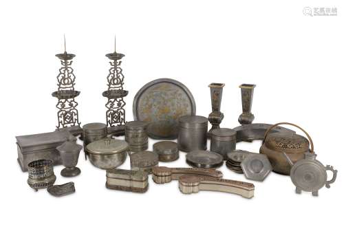 A LARGE COLLECTION OF CHINESE PEWTERWARE.