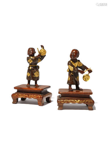 TWO SMALL JAPANESE GILT-BRONZE MODELS OF BOYS BY MIYAO MEIJI 1868-1912 Both depicted standing and