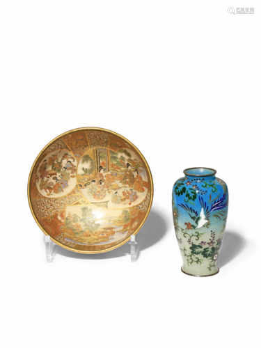 A JAPANESE SATSUMA BOWL MEIJI 1868-1912 The well richly decorated with shaped cartouches