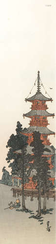 TWO JAPANESE WOODBLOCK PRINTS EDO AND MEIJI PERIODS One by Gesso Yoshimoto (1881-1936) depicting a