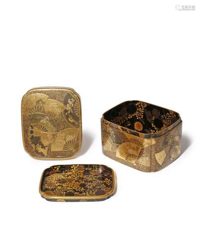 A JAPANESE GOLD LACQUER BOX, COVER AND INNER TRAY MEIJI 1868-1912 With a rectangular body and