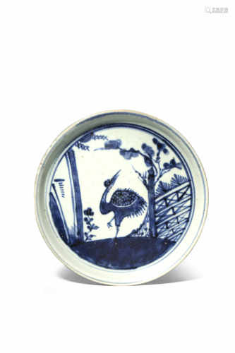 A BLUE AND WHITE DISH 19TH CENTURY Possibly Japanese or South-East Asian, the shallow body decorated