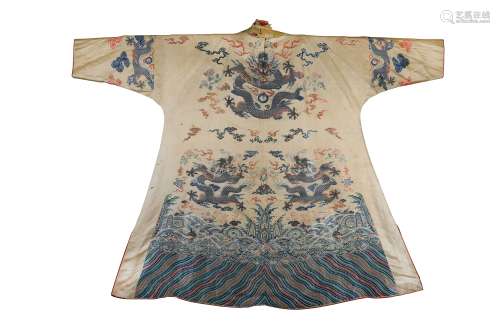 A MADE-UP CHINESE YELLOW-GROUND BROCADE 'DRAGON' ROBE.