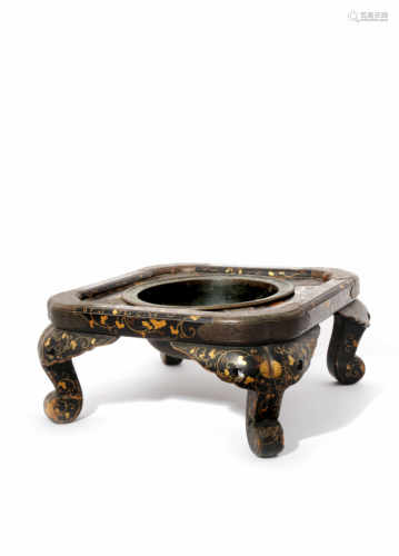 A JAPANESE BLACK LACQUER HAND-WARMER, HIBACHI EDO/MEIJI PERIOD The square body raised on four