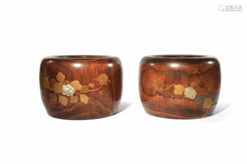 A PAIR OF JAPANESE KEYAKI WOOD AND LACQUER BRAZIERS, HIBACHI MEIJI 1868-1912 The circular zelkova