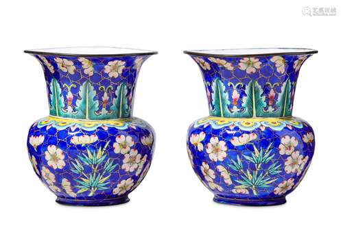 A PAIR OF CHINESE CANTON ENAMEL ‘PRUNUS’ ZHADOU.