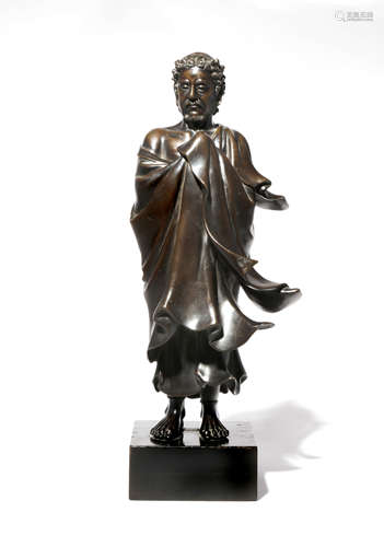 A JAPANESE BRONZE FIGURE OF DARUMA, OKIMONO MEIJI 1868-1912 The Father of Zen Buddhism depicted