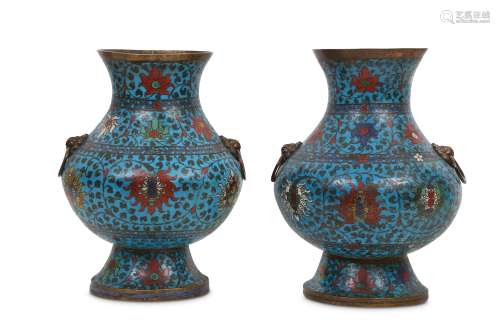 A PAIR OF CHINESE CLOISONNE VASES, HU.