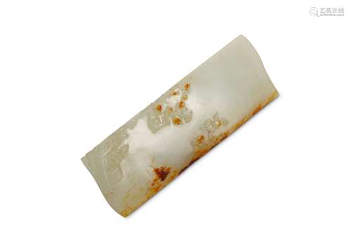 A CHINESE PALE CELADON JADE WRIST REST.