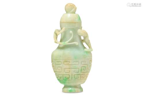 A CHINESE JADITE 'CHILONG' VASE AND COVER.